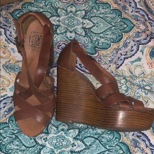Lucky Brand Leather Criss-cross Wedges